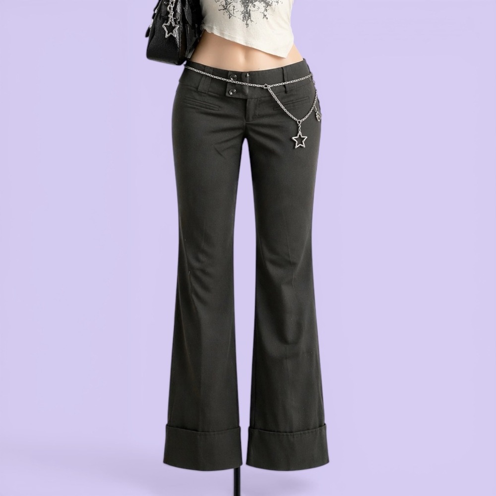 Vintage Vanity Fair Black Low Rise Wide Leg Trouser Pants Y2K Cuffed Hem Size 7
